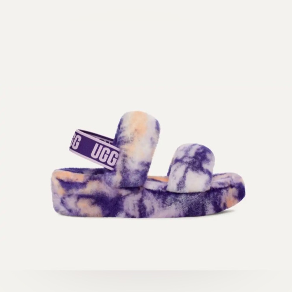 UGG Women's Oh Yeah Fluff Marble‎ Purple Open Slide Platform Slipper Sz -6